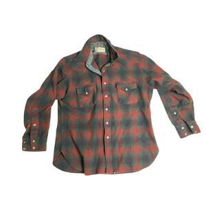 Pendleton High Grade Western Wear Wool Plaid Shirt Red Green W XL USA